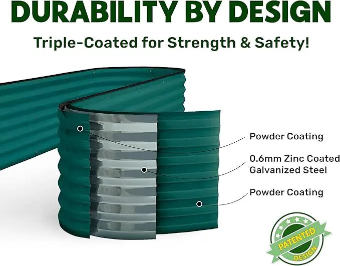 9-in-1 Galvanized Steel Raised Garden Bed // 8×2×1.5 ft Modular Planter for Gardening, Vegetables, Flowers // 18" Tall Metal Raised Garden Beds Outdoor (Dark Green) // Patented Design Planter Box by GreenHaven Gardens