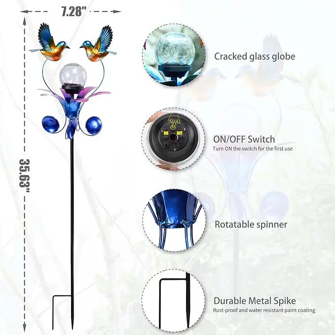 VCUTEKA Solar Lights Outdoor Metal Garden Stake Waterproof Crackle Glass Globe Garden Decor Blue Jay Bird for Pathway, Lawn, Patio, Yard by GreenHaven Gardens