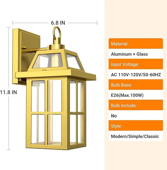WIHTU Outdoor Wall Lantern, Porch Lights with Glass Shade, Waterproof Sconce Light, Aluminum Exterior Lighting Fixture, Anti-Rust Front Door Outdoor Lights for House, Gold by GreenHaven Gardens