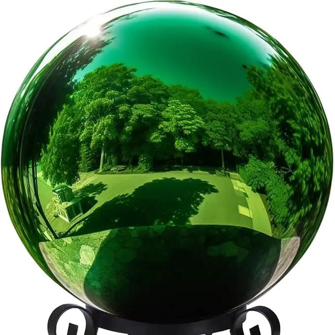 10 Inch Stainless Steel Gazing Globe,v2croft Hollow Ball Mirrored Surface Polished Shiny Sphere,Garden Stainless Steel Gazing Ball for Outdoor Lawn Pond Yard Ornament(Green) by GreenHaven Gardens
