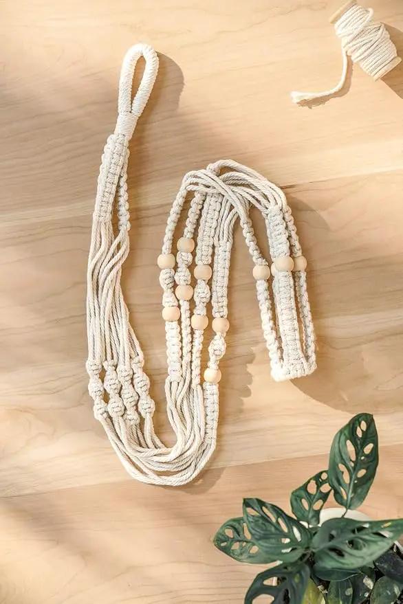 Mkono 43 Inch Macrame Plant Hanger Large for up to 12 Inch Pot Extra Long Hanging Plant Holder No Tassels Hanging Planter Basket with Wood Beads for Indoor Outdoor Boho Home Decor, Ivory by GreenHaven Gardens