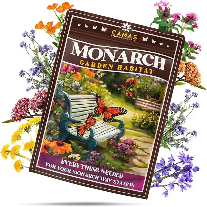 Monarch Butterfly Garden Kit with Milkweed Seeds–Perennial Flower Seeds to Plant Outside| 1/4 Pound Pure Bulk Wildflower Seeds | Garden Seeds for Attracting Pollinators | Seed Packets for Spring/Fall by GreenHaven Gardens
