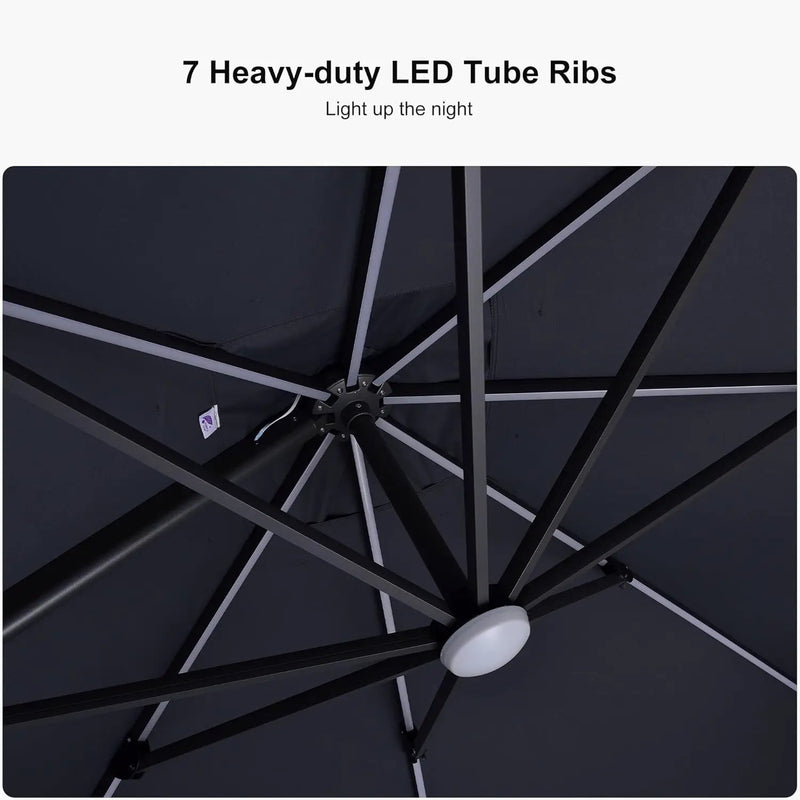 PURPLE LEAF 10 Feet Patio Umbrella Outdoor Cantilever Solar Powered LED Square Umbrella Aluminum Offset Umbrella with 360-degree Rotation for Garden Deck Pool Patio, Grey by GreenHaven Gardens