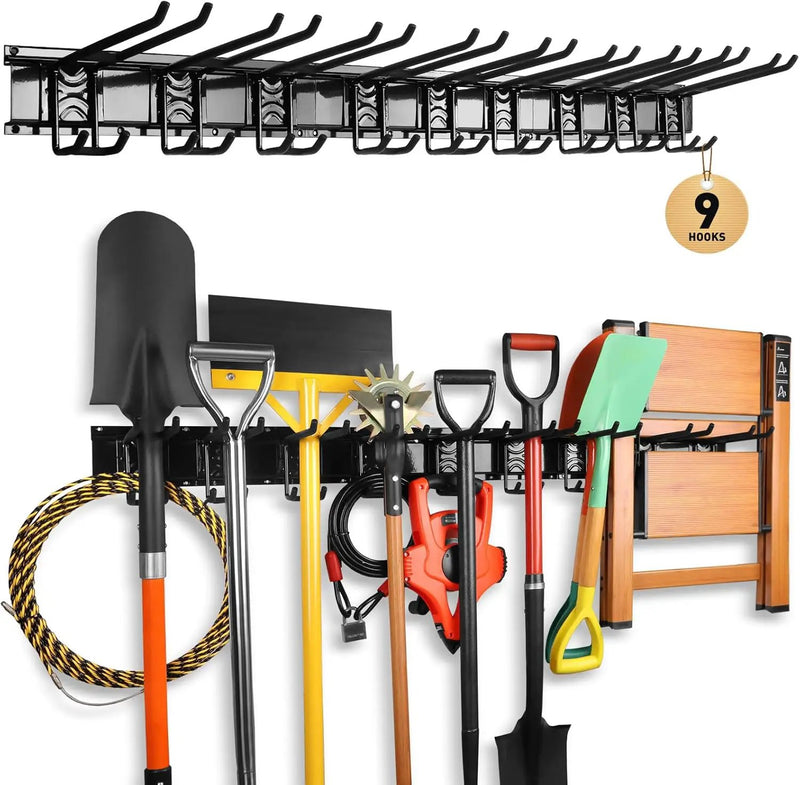 ELEAD 48 Inches Garage Storage, Garage Organization, Garden Tool Organizer Wall Mount, 9 Adjustable Heavy Duty Metal Hooks, Holds Up to 730 lbs, Yard Tool Organizer for Garden, Yard, and Shed by GreenHaven Gardens