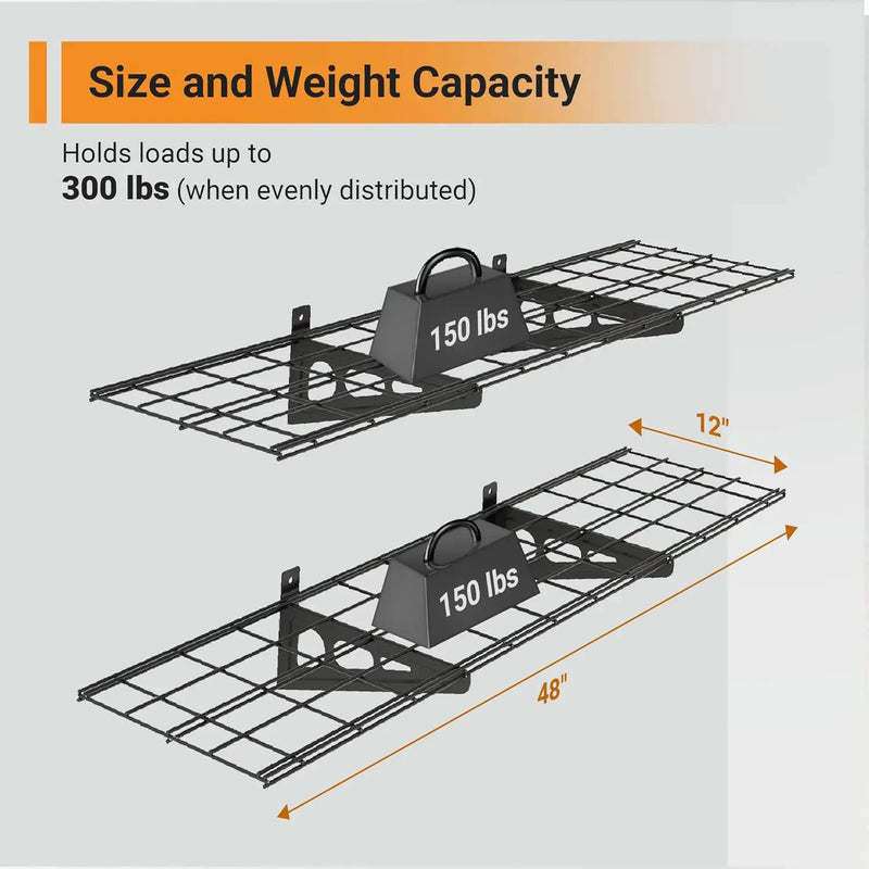 1x4 ft Garage Shelving, 2-Pack Wall-Mounted Shelves for Garage, Kitchen, Pantry Storage, 300 lbs Total Load Capacity Wall Shelving, Black by GreenHaven Gardens