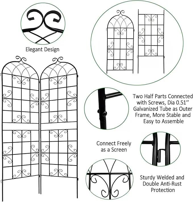 2 Pack Metal Garden Trellis 86.7" H Garden Fence Rustproof Trellis for Climbing Plants Support Roses Flower Outdoor Lawn, Black 7.2 FT Tall by GreenHaven Gardens