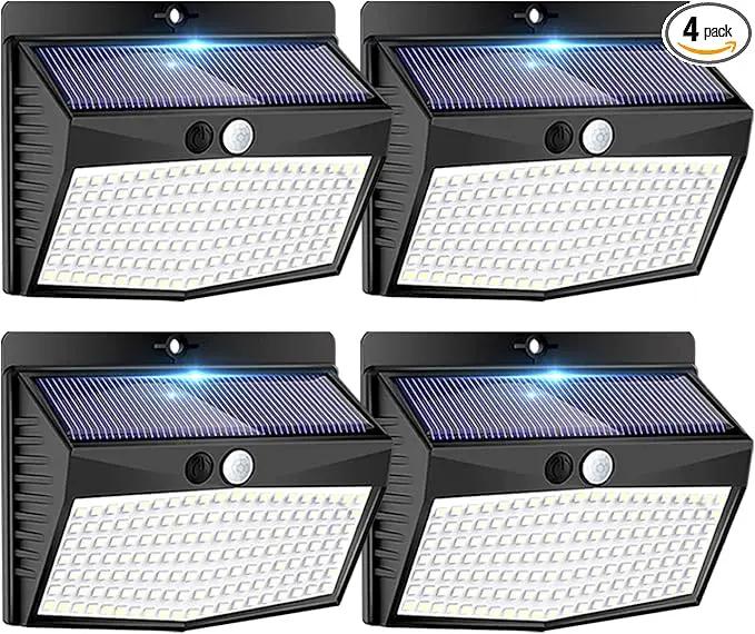 Solar Outdoor Lights, [138 LED/4 Packs] Solar Motion Sensor Security Lights with 3 Lighting Modes Solar Wall Lights Waterproof Solar Powered Lights for Garden Fence Yard Deck Garage by GreenHaven Gardens