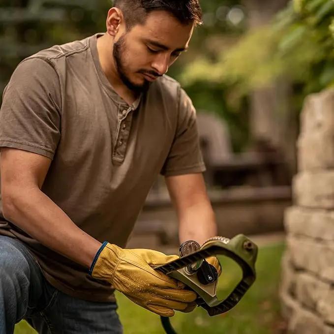 DULFINE Leather Work Gloves for Men & Women, Reinforced Durable Gardening Gloves,Cowhide Work Gloves,Puncture & Cut Resistant by GreenHaven Gardens