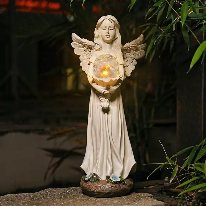 Angel Statue for Garden - 16.3 inches Guardian Solar Garden Statue, Gardening Gifts for Mom Grandma Lawn Ornaments Figurines for Outdoor Decor by GreenHaven Gardens