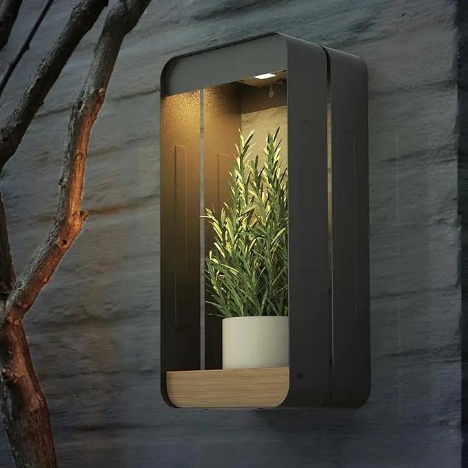 Grand patio Outdoor LED Solar Power Wall Sconce Shelf Planter, Waterproof Decor Wall Lamp Light for Porch, Patio. Solar Energy, Black(L-Rectangle) by GreenHaven Gardens