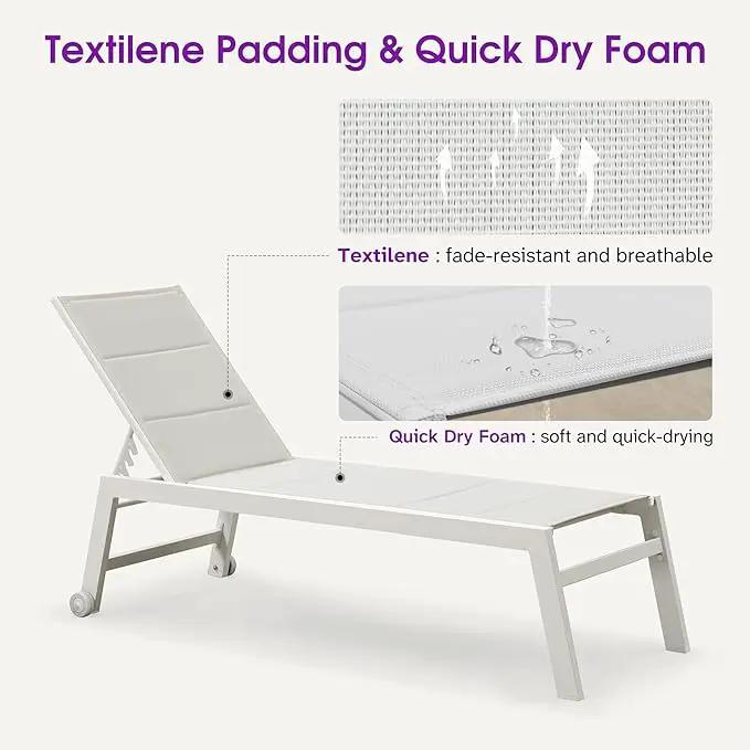 PURPLE LEAF Lounge Chair Pool Chaise Lounge Outdoor Cream 2 Sets by GreenHaven Gardens