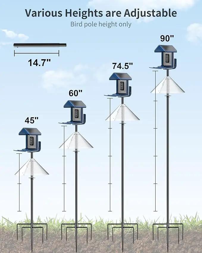 Bird Feeder Pole with Squirrel Baffle - 90 Inch Bird House Pole for Outdoors Heavy Duty, Squirrel Proof Baffle with Stainless Steel Spring for Better Defense, Slip-Fit Connection by GreenHaven Gardens