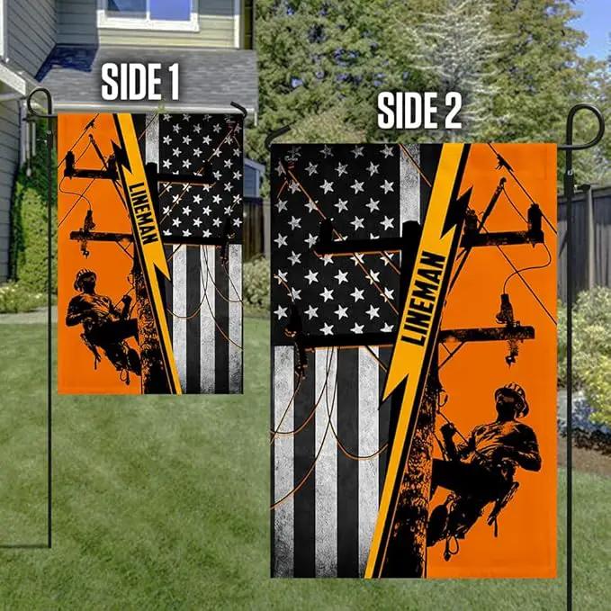 American Flag-American Lineman Flag ANL265F, Garden Flag (11.5" x 17.5")-USA Flags Premium Polyester-Decorative Indoor Outdoor Flag by GreenHaven Gardens