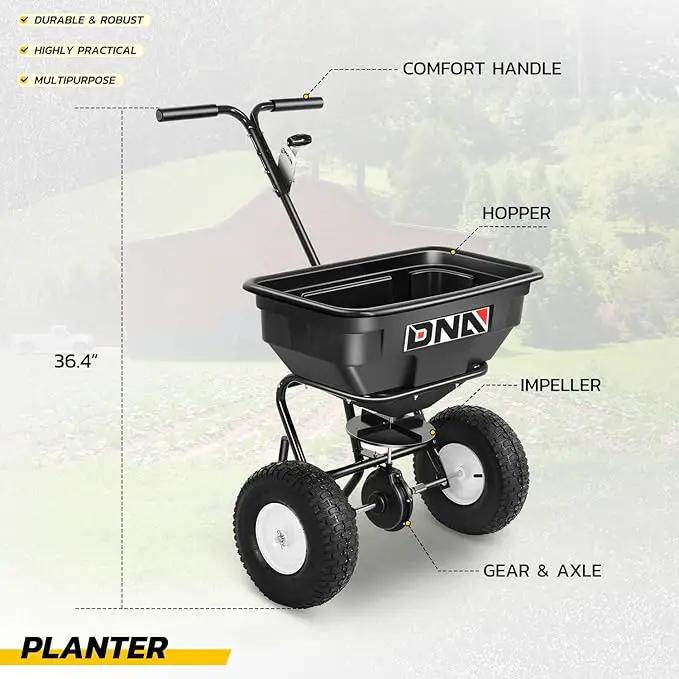 DNA MOTORING Walk Behind Push Broadcast Spreader,125 LB / 60L Capacity, Multi Use Tool for Fertilizer, Grass Seed, Salt, Ice Melt, Lawn and Garden Seeder, with Wheels, TOOLS-00611 by GreenHaven Gardens