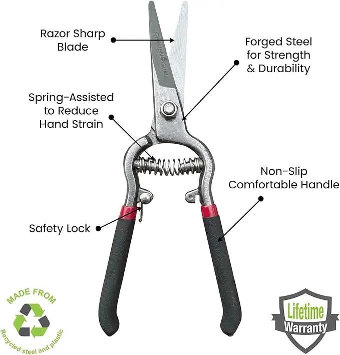 GARDEN GURU Classic Bypass Pruning Shears Clippers – Heavy Duty Forged Steel Garden Pruners – Safety Lock – Non Slip Comfort Grips – Cuts up to 1” Diameter – Professional Bypass Pruners for Gardening by GreenHaven Gardens