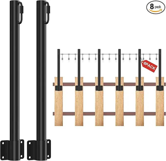 Suchtale 8 Pack 1.3 FT String Light Poles, Suspension Outdoor Fence Post Lights with Clip and Bracket, Outside String Lights Hanging, Wall Mounting Stand for Patio Garden Backyard Wedding Party, Black by GreenHaven Gardens