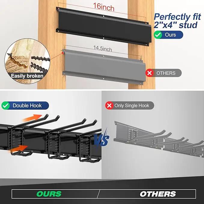 Garage Tool Storage Rack, Heavy Duty Garage Storage Organizer Rack System Wall Mounted Tool with 6 double hooks, 2 rails, Garden Yard Tools Hanger Rack for Ski Gears, Broom, Rake,Shovel by GreenHaven Gardens