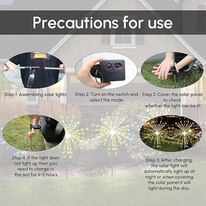 Solar Garden Firework Lights, 4 Pack, Waterproof, 120 LED, Outdoor, Warm White, Pathway, Patio, Party Decorations by GreenHaven Gardens