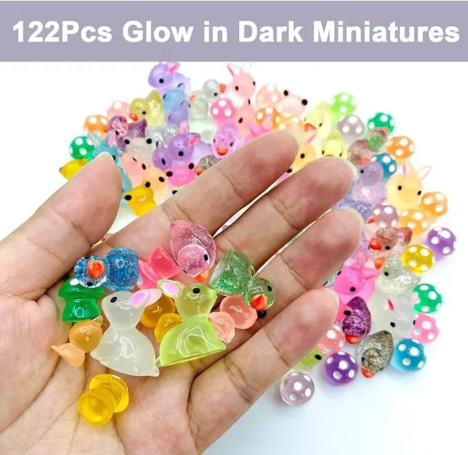 122Pcs Luminous Mini Resin Animal Figurines Glow in The Dark Cute Rabbits Frogs Mushrooms Glitter Ducks 4 Combination Miniature Figurines Set for Office Garden Decoration Aquarium Home Party Decor by GreenHaven Gardens