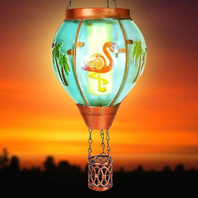 2 Pack Solar Hot Air Balloon Lantern With Flame, Flamingo Glass Solar Outdoor Lights for Patio Garden Decor, Gifts for Women Grandma Mom by GreenHaven Gardens