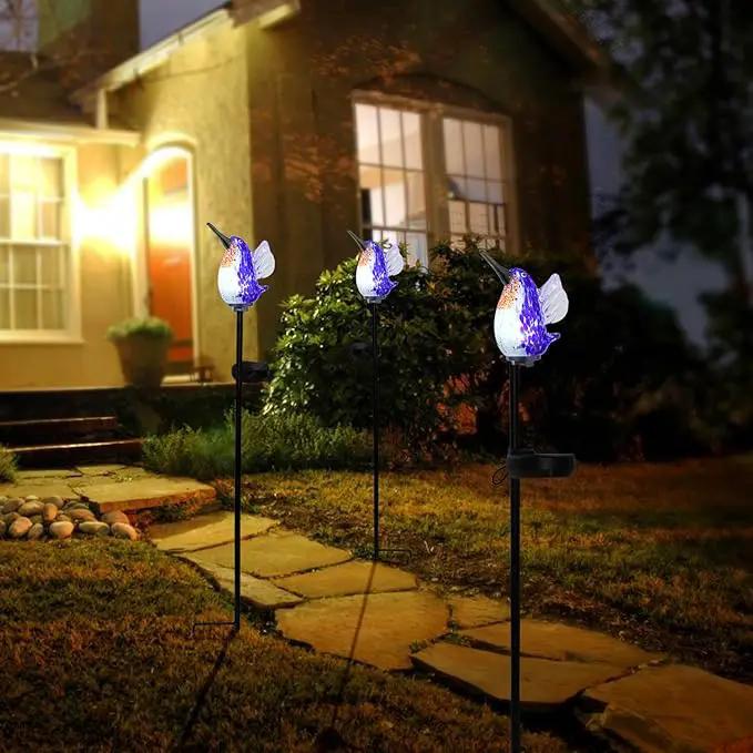 Afirst Decorative Solar Lights Outdoor Solar Hummingbird Stake Lights Hand Blown Glass Decorative Garden Pathway Light Outdoor Waterproof Glass Stakes Blue by GreenHaven Gardens