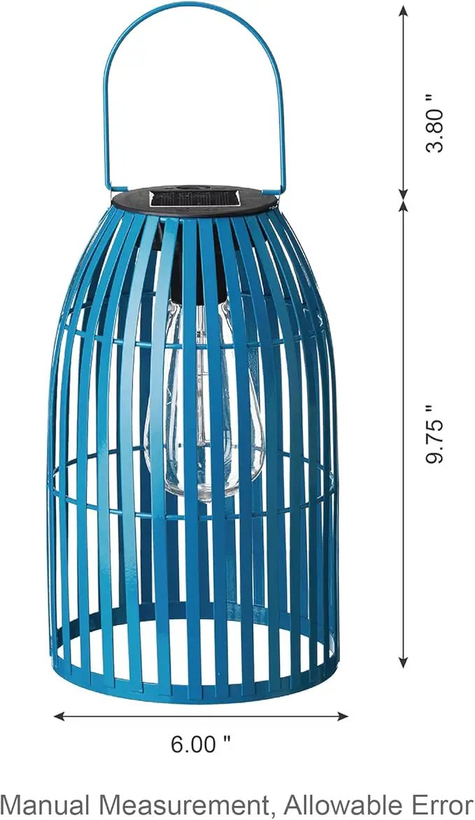 Set of 2 Solar Lantern Outdoor Waterproof Hanging Metal Birdcage Shaped Lantern Decorative Solar Light for Garden Yard Patio Porch, Blue by GreenHaven Gardens