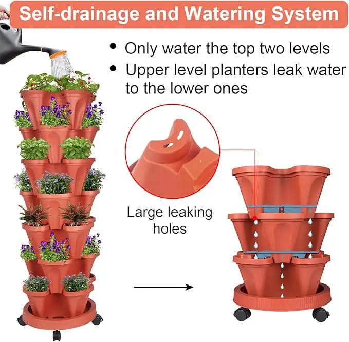 Vertical Planter 7 Tier Stackable Planters Garden Planters Strawberry Herb Flower and Vegetable Planter Indoor Outdoor Gardening Pots with Removable Wheels and Tools 2-Pack by GreenHaven Gardens