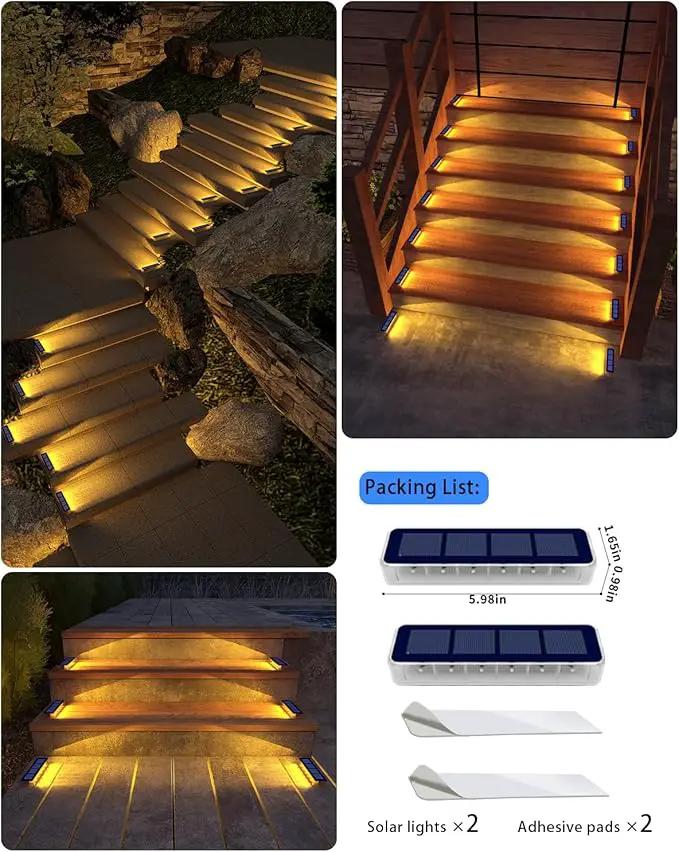 Solar Step Lights for Outside, 2 Pack Solar Stair Lights, Warm White Outdoor Deck Light Waterproof, Outdoor Light Solar Powered for Deck, Dock, Pathway, Porch, Path, Ground, Backyard by GreenHaven Gardens