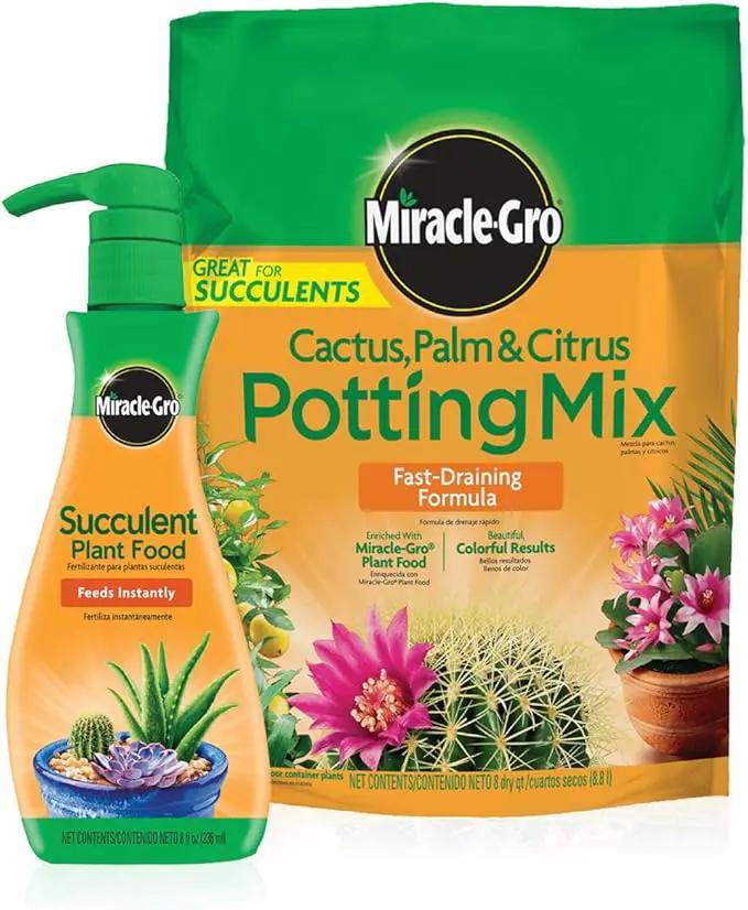 Miracle-Gro Cactus, Palm & Citrus Potting Mix and Succulent Plant Food - Bundle of Potting Soil (8 qt.) and Liquid Plant Food (8 oz.) for Growing and Fertilizing Indoor Succulents by GreenHaven Gardens