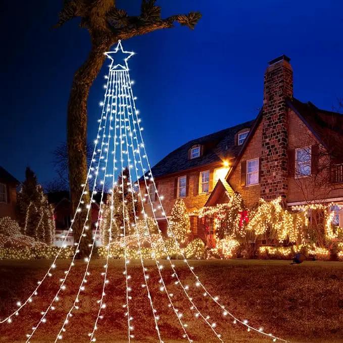 Christmas Decorations Star String Lights, 320 LED Waterfall Tree Lights with 13" Topper Star 8 Lighting Modes Indoor Outdoor Decorative for New Year, Holiday, Wedding, Party by GreenHaven Gardens