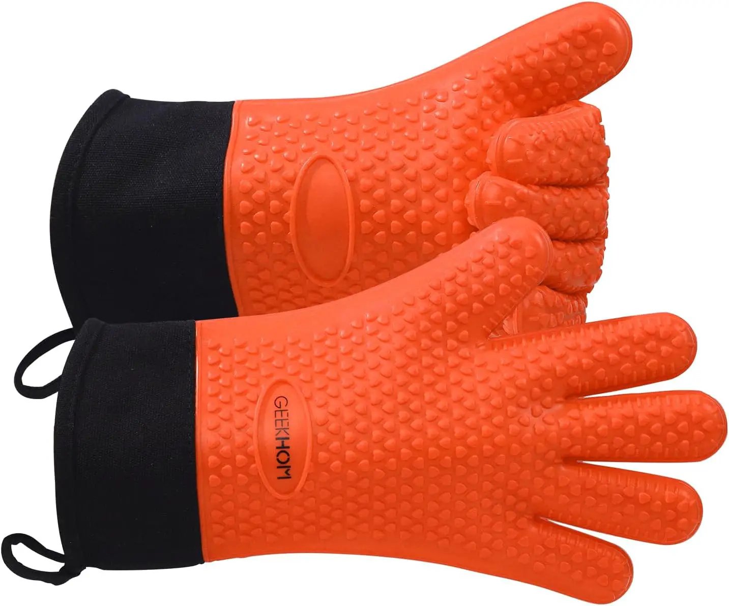 GEEKHOM BBQ Gloves Heat Resistant Oven Mitts - Silicone Grilling Gloves with 13.7" Arm Protection - Waterproof Pot Holder Non-Slip for Men & Women, Kitchen Outdoor Cooking, Baking, Camping, Orange by GreenHaven Gardens