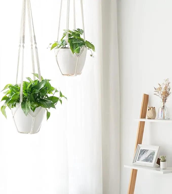 Dahey Macrame Plant Hanger Indoor Outdoor Hanging Planter Basket Large for up to 12" Pot Handmade Woven Cotton Rope Flower Pots Holder for Boho Home Decor, 43 Inch, Set of 2 by GreenHaven Gardens