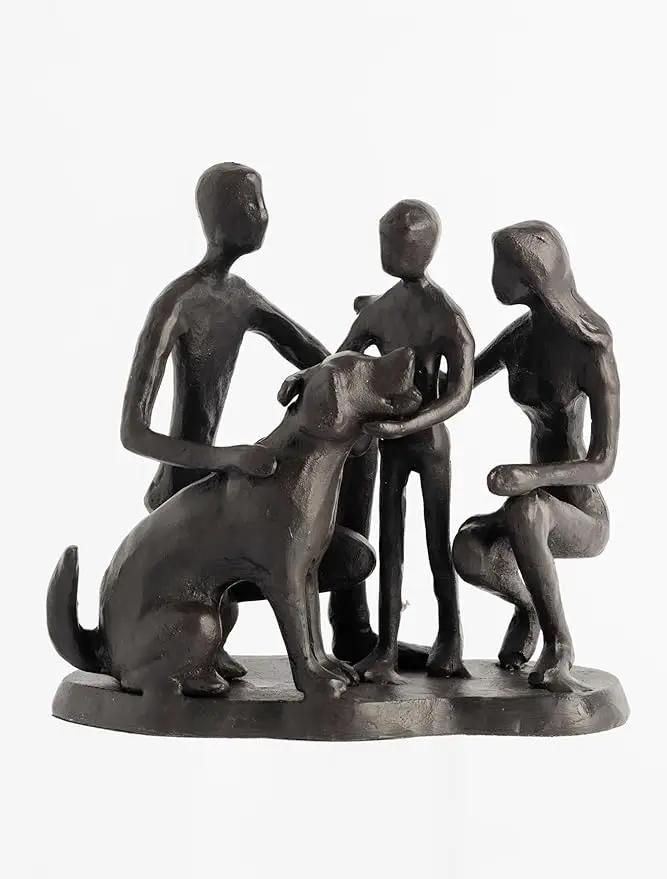Family and Dog Statues, Cast Iron Family of 3 Figurine, Gift for Dog Lovers,Dog Memorial Gift, Black by GreenHaven Gardens