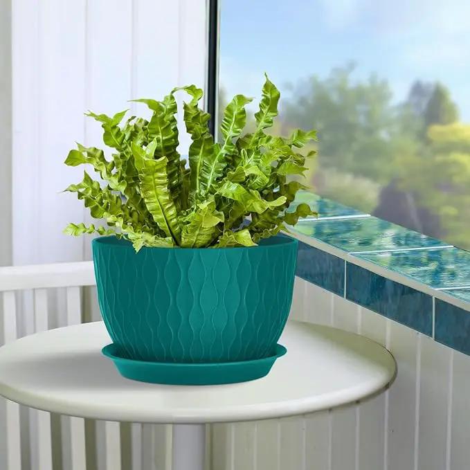 Plant Pots 12/10/9 Inch Pots, Set of 3 Plastic Planters with Drainage Holes and Saucers,Plastic Flower Pots,Nursery Planting Pot for Indoor Out Door Plants（Teal） by GreenHaven Gardens