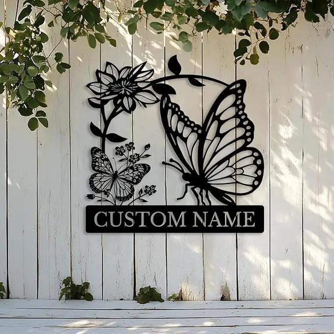 Custom Butterfly Metal Sign,Personalized Butterfly House Number Signs,Personalized Gardener Name Sign,Garden Patio Wall Decor (Style-5) by GreenHaven Gardens