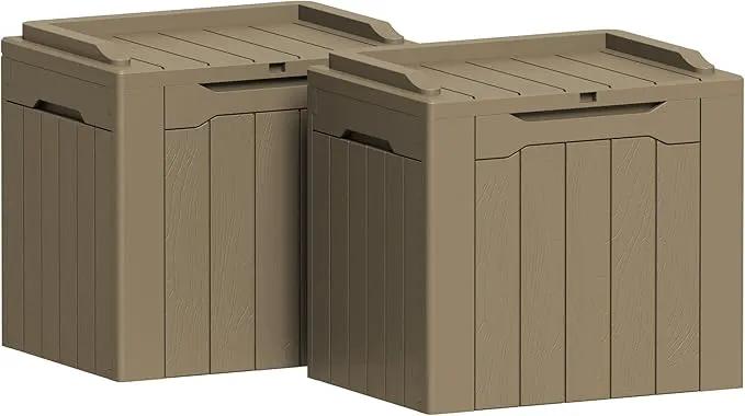 Greesum 31 Gallon Deck Box for Outside, All Weather Outdoor Storage Boxes for Patio Furniture Set, Package Delivery Box, Garden Tools, Light Coffee(Set of 2) by GreenHaven Gardens