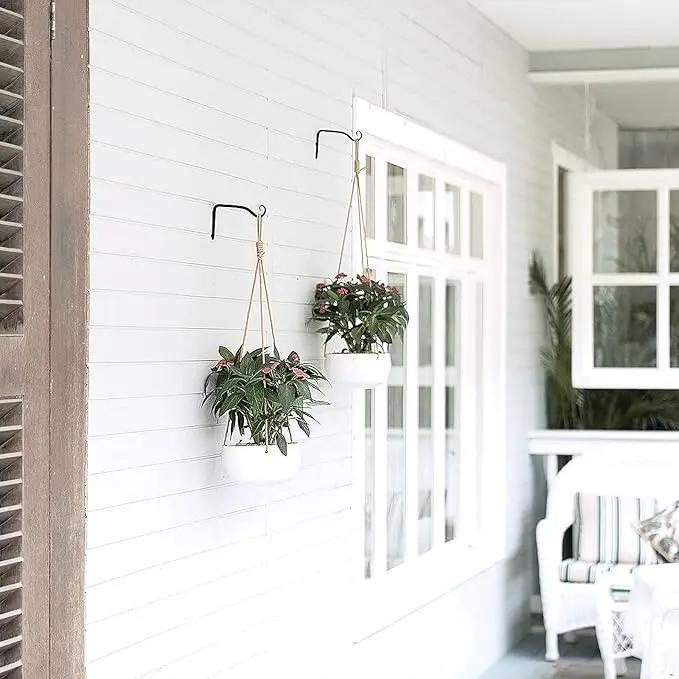 Mkono Hanging Plant Bracket 6 inch Metal Wall Plant Hook Decorative Plant Hanger for Bird Feeders, Planters, Lanterns, Wind Chimes, Home Decor Indoor Outdoor 2 Pack, Black by GreenHaven Gardens