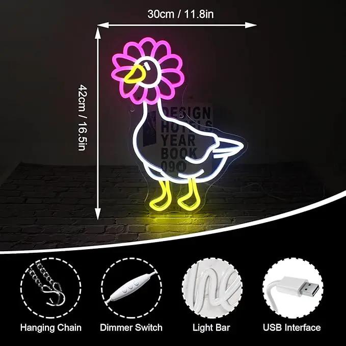 Duck Neon Sign Pink Daisy Duck Neon Signs for Wall Decor,USB Connectivity Dimmable Flower Duck Neon Light Signs for Bedroom Living Room Kids Room Apartment Home Bar Birthday Party by GreenHaven Gardens
