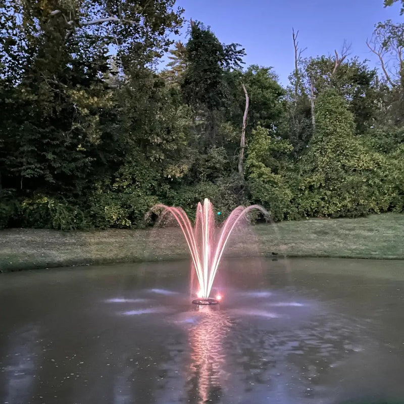 HALF OFF PONDS Floating Fountain – 1 HP Pond Aerator, 200' Cord – 15,000 GPH Water Pump – 13 Spray Patterns - White LED Lights – Energy-Efficient - for Large Ponds, Lakes & Water Gardens by GreenHaven Gardens