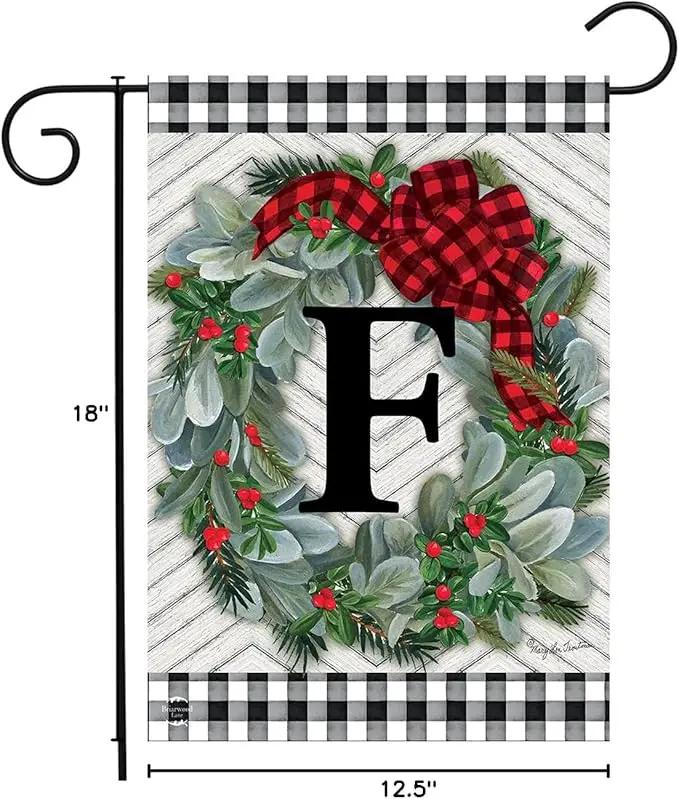 Briarwood Lane Winter Wreath Monogram Letter F Garden Flag by GreenHaven Gardens