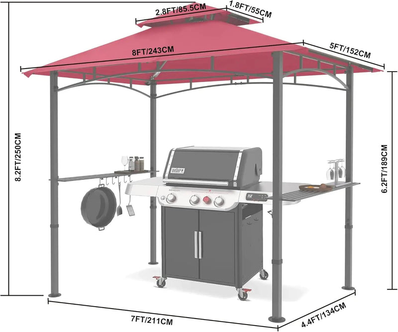 MASTERCANOPY 8 x 5 Grill Gazebo Outdoor BBQ Gazebo Canopy with 2 LED Lights (Burgundy) by GreenHaven Gardens