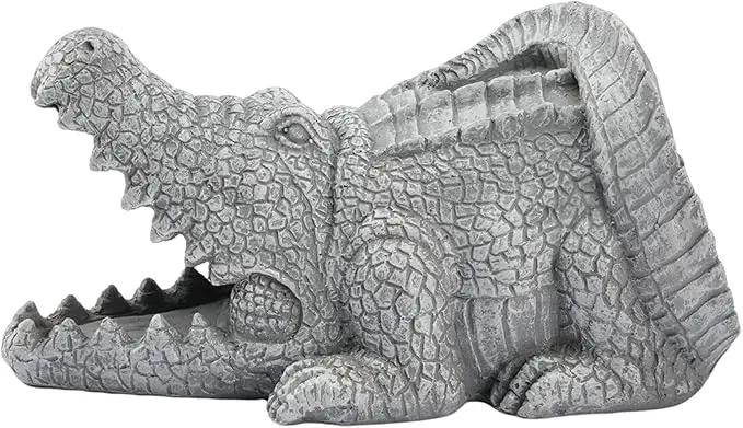 Elenon Crocodile Decorative Gutter Downspout Extension Statue, Gutter Guardian Rain Downspout Extender, Garden Splash Block Outdoor Sculpture for 3" × 4" Down Spouts Decor by GreenHaven Gardens