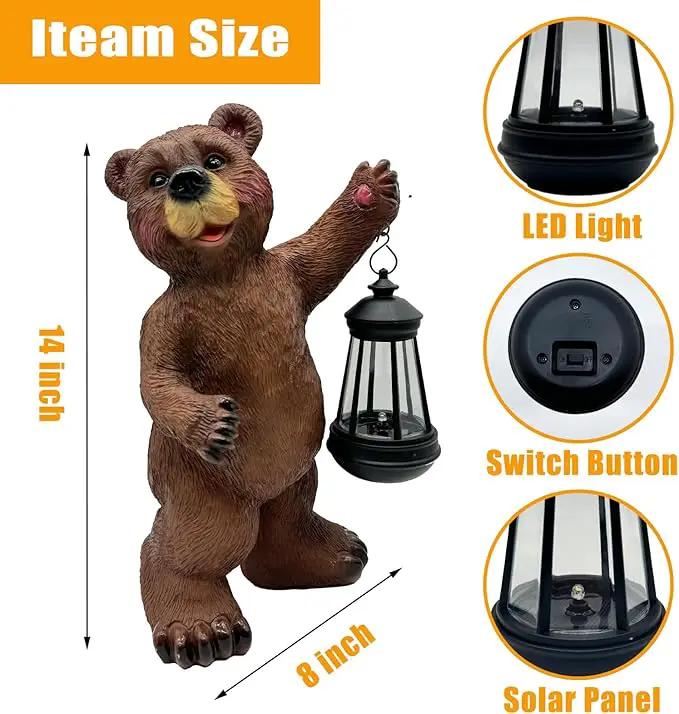 Solar Lantern Garden Statues Decor, Outdoor Bear Figurine Lights for Yard Patio Decoration - Unique Christmas Housewarming Gift for Grandma Wowen Mom Brown by GreenHaven Gardens