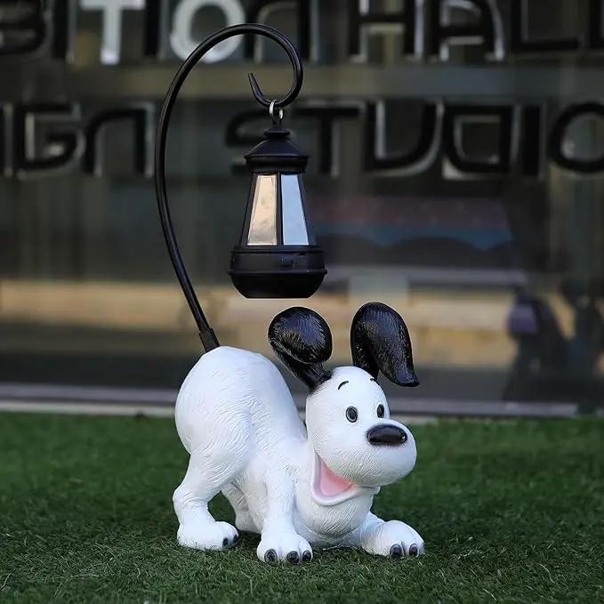 Laughing Dog Figurine with Solar-Powered LED Light 15.9 Inches Tall Perfect for Gift Garden Decor or Housewarming for Dog Lovers White by GreenHaven Gardens