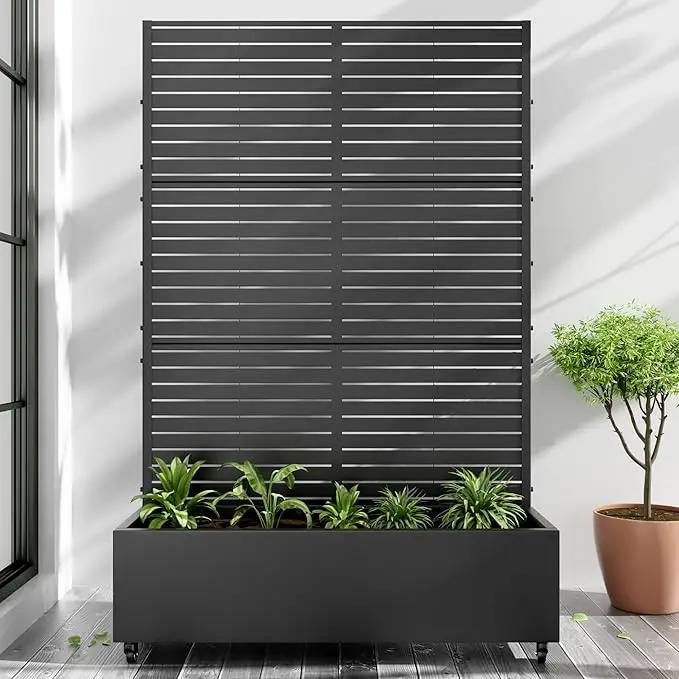 Casaphoria Metal Raised Garden Bed with Trellis and Wheels, 72"x47"x16" Planter Box for Climbing Plants, Vegetables & Vines, Features Drainage Holes and Privacy Screen (Black-Louvered) by GreenHaven Gardens