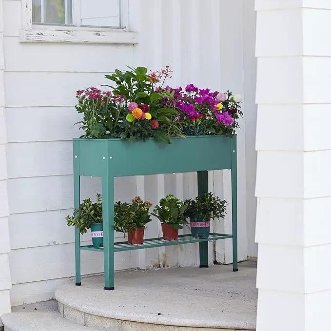 Raised Garden Bed, Elevated Planter Green Metal Plant Box with Legs Standing Garden Stand Drainage Holes Green (Green 40" L x 11" W x 31" H) by GreenHaven Gardens