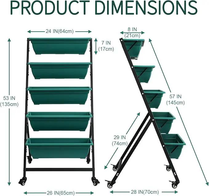 EDOSTORY 4.5 FT Height Vertical Garden Planter Removable Pale Green Raised Bed Box with 5 Container Boxes,Digging Claw Gloves,Trowel,Purning Shears for Outdoor Vegetables Flowers by GreenHaven Gardens