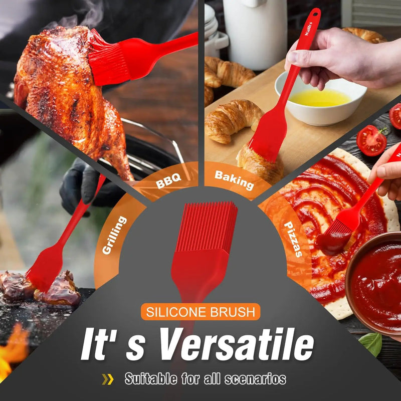 Walfos Silicone BBQ Gloves - Heat Resistant Grilling Gloves Set with Pork Shredder Claws & Brush, Non-Slip Kitchen Silicone Oven Mitt with Protective Cotton Layer, Suit for Indoor & Outdoor, Red by GreenHaven Gardens