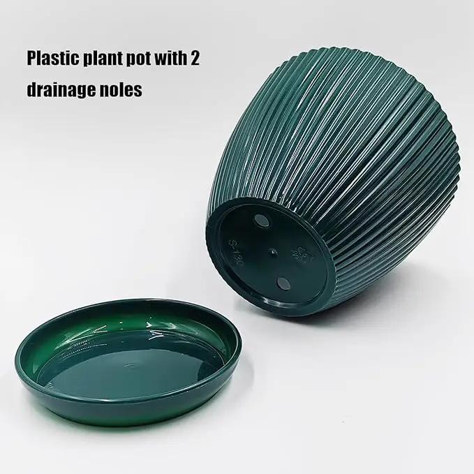 Plant Planters with Drainage Holes and Trays Pack of 6 Plant Pots Indoor and Outdoor Flowers Pots Different Size Plastic Pots, Dark Green by GreenHaven Gardens