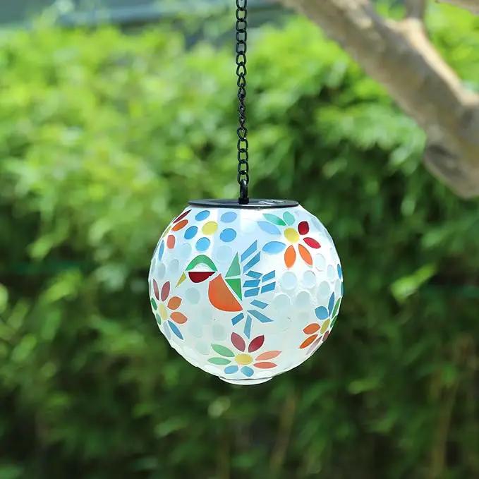 VCUTEKA Solar Chandelier Outdoor, Hanging Mosaic SolarLights with Hook Up, Solar Garden Lantern Decor for Yard, Deck and Patio, White by GreenHaven Gardens